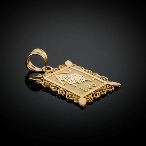 14K Solid Real Gold Leo Zodiac Sign Pendant